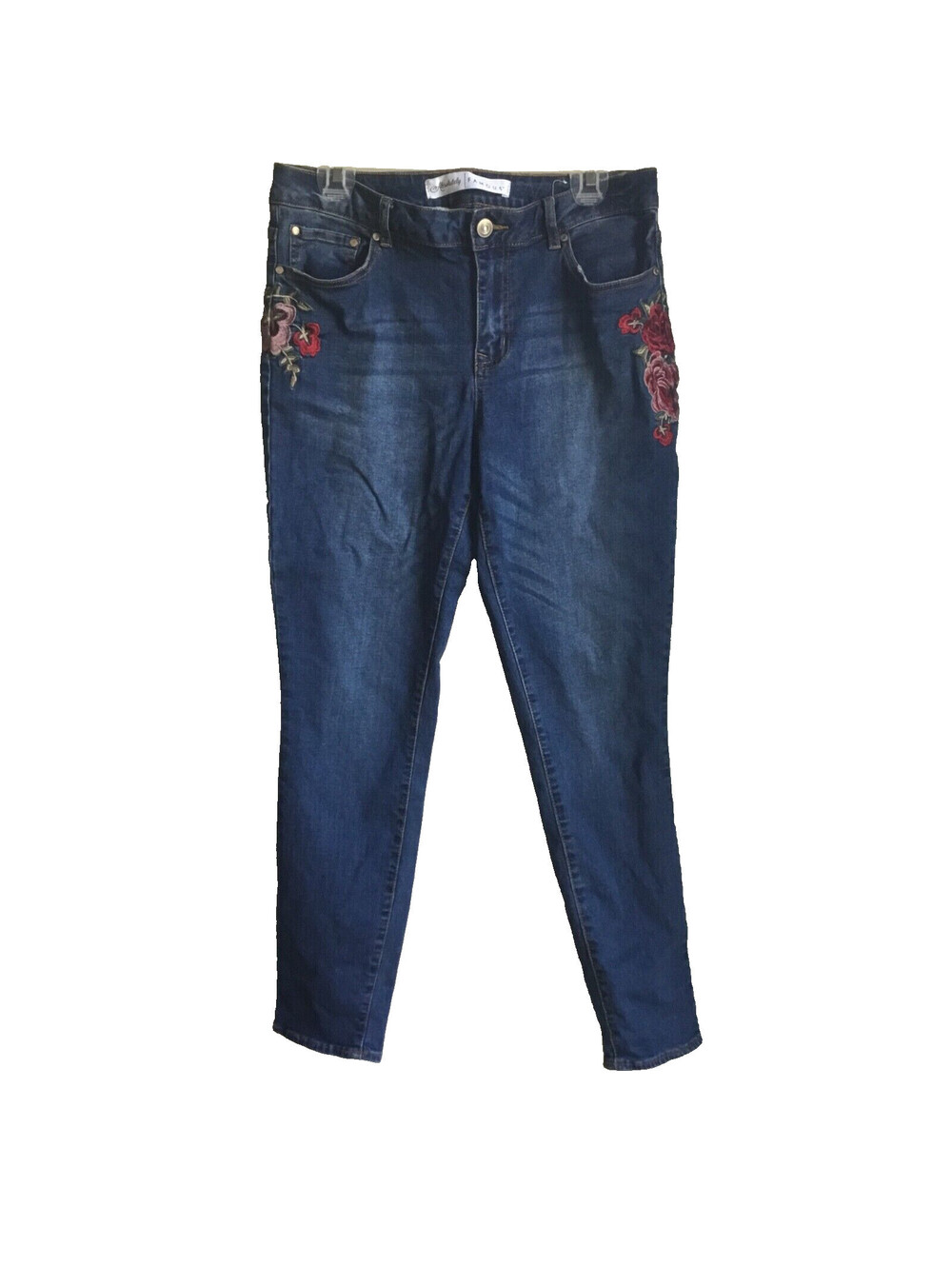 ABSOLUTELY FAMOUS Embroidered Rose Flower Denim Jeans Size 12 Boho Cottage Core